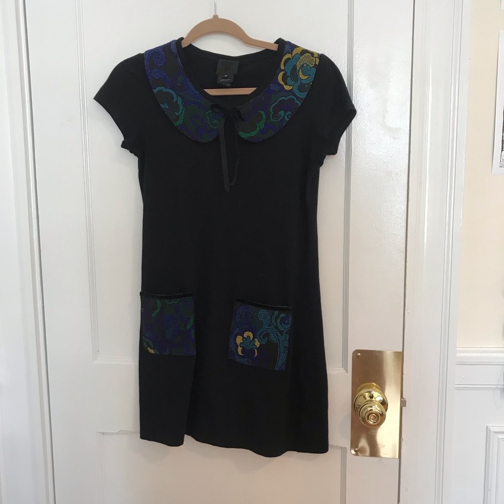 Black mini dress with embroidered details